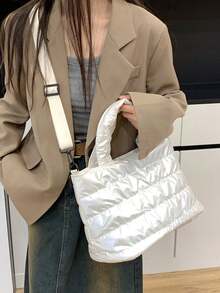 1 حقيبة نسائية مبطنة ذات قطعة واحدة، حقيبة يد واسعة مع إغلاق بسوستة، حقيبة كبيرة للشتاء الكاجوال، حقيبة كتف قابلة للتعديل، للنساء/الفتيات/الطلاب، للاستخدام اليومي/الخروج/التسوق