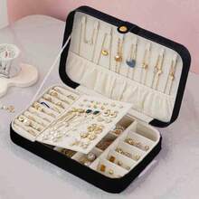 1pc Jewelry Storage Box, Multi-Layer Jewelry Box, Jewelry Organizer, Earring & Jewelry Case, Vanity, Bedroom Accessory, Home Organization, Room Decor, Gift For Women, Multi-Layer Pearl Jewelry Box, Dual-Layer PU Leather Jewelry Box For Rings, Earrings, Bracelets, Necklaces, Elegant Lockable Dual-Layer Jewelry Box, Room Decor - Multicolor - View 4