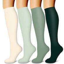 4 Pairs Multi-Color Compression Socks | Elastic Non-Slip | Breathable Comfortable | High Support For Travel/Sports | Suitable For Daily/Office Wear - Multicolor - View 21