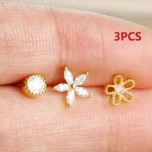 3pcs Stainless Steel Cartilage Earring Set, Women's Gold Color Ear Cuff Studs, Fashion Jewelry - 3pcs Earrings Set - View 12