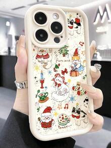Una linda funda para teléfono móvil con temática navideña que presenta un pequeño gato. Tiene una sensación cómoda y puede proteger eficazmente su teléfono de golpes y caídas. Compatible con iPhone Phone11-16. - Blanco - Ver 2