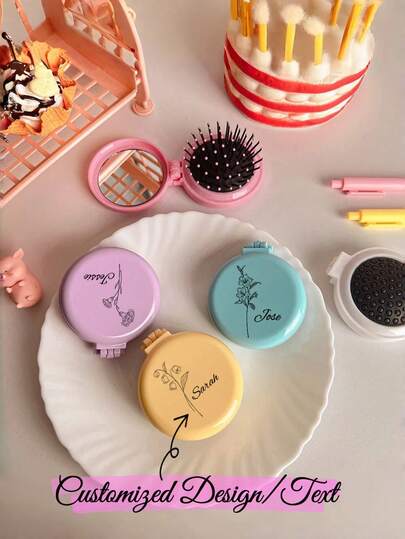 Customized Bridesmaid Makeup Mirror Sets, Engraved Pocket Makeup Mirrors, Bridesmaid Gifts, Personalized Name Mirrors,Customized Foldable Makeup Mirror, Mini Makeup Mirror With Pu Leather Cover, Portable For Travel Dormitories, Romantic Valentine's Day Gift