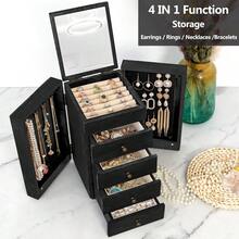 Jewelry Box Wood For Women 5-Layer Large Organizer Box With Mirror And 4 Drawers For Rings Earrings Necklaces Black - 5LayerBlack - View 2