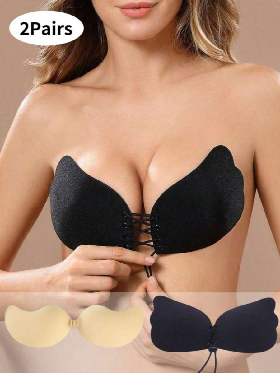 1/2 Pieces Strapless Invisible Bra, Reusable Gather Bra, Ladies Invisible Bra, Invisible Backless Bra With Breast Patch - Multicolor - View 1