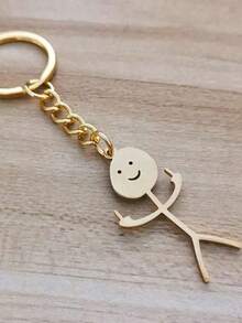 1PC Fun Graffiti Keychain Stainless Steel Keychain Pendant Hanging Ornaments.Durable Anti-Rust Metal Key Chain, Perfect Gift For Teens Adults, Versatile Bag Charm Key Ring For Daily Use Vacation Party - Gold - View 5