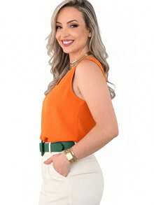 Women's Elegant Social Tank Top With V-Neck And Wide Straps, Casual And Stylish For Work - 橘色 - 查看 2