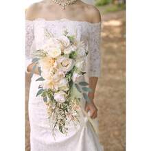 Cascading Bouquets For Bride Beige Rose Artificial Bridal Bouquet For Boho Rustic Wedding Ceremony Anniversary - 新娘花束 - 查看 4