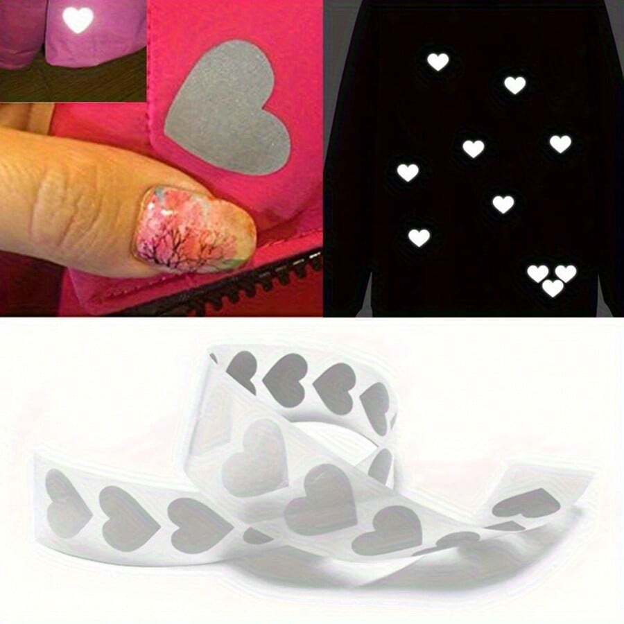 1m, FG003 Heart-Shaped Heat Transfer Vinyl, Reflective Sticker, DIY Clothing Decoration Iron-On Patch