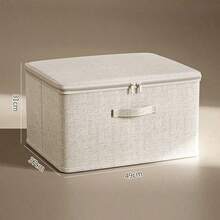 1个带盖可折叠亚麻收纳篮，多用途大容量整理盒，可用于存放衣物、玩具、换季物品和家居用品 - 米色 - 查看 10
