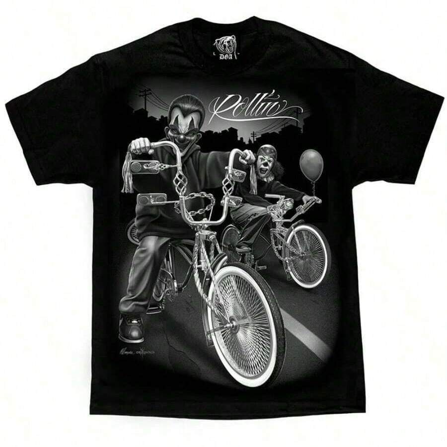 David Gonzales Art DGA Fresh Cut Rolling Clowns Bicycle Gang Ink Men's Tee Shirt Graphic Tees - 黑色 - 查看 1