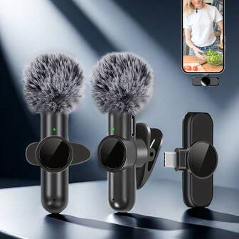 Wireless Lavalier Microphone, Compatible With IPhone IPad TypeC, Distance Transmission, 2.4G Ultra Low Latency Noise Reduction, 2.4G/3G/4G/5G Connection, Suitable For Live Streaming, Interviews, Song Recording, Video Podcasts, Interviews, And Content Creators, Rechargeable Battery