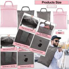 2 Bolsas de Lavandería de Viaje Impermeables con Asa Bolsa de Ropa Sucia para Viajar Cesto de Ropa Colgante con Dos Bolsillos con Cremallera Lavable Reutilizable para Deportes Hogar Rosa Gris - Negro, Gris - Ver 5