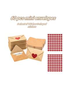 30/60个迷你信封和心形贴纸。自封式情书信封，迷你情人节卡片，适用于圣诞节、婚礼、订婚等场合——送给男友或女友的甜蜜浪漫礼物。 - 彩色 - 查看 8