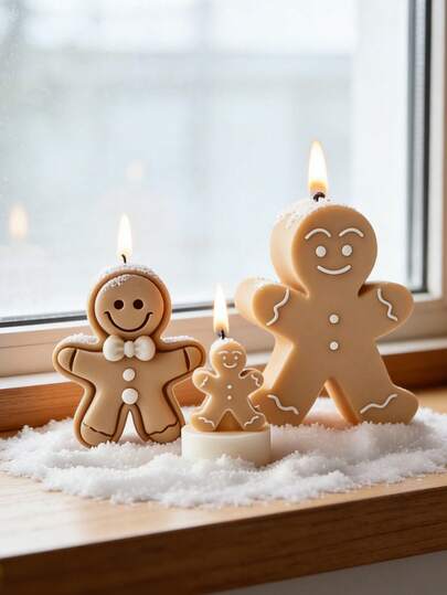 1个可爱3D姜饼人蜡烛硅胶模具 - 柔软易清洗，适用于肥皂/蜡烛/树脂，圣诞节/情人节/节日装饰礼品