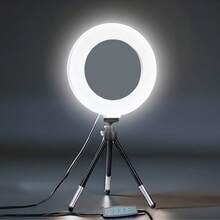 可调节手机直播环形灯支架 - USB供电，5000K暖色温，3种色温模式（暖光/冷光/自然光），360°旋转桌面摄影灯，适用于Vlogger、YouTuber、在线课程和虚拟会议，是Vlogger的理想装备，现代灯光设计，灵活定位，适用于摄影、视频录制、直播、Zoom会议、Vlog拍摄，带支架，可用作自拍灯或手机灯 - 黑與白 - 查看 1