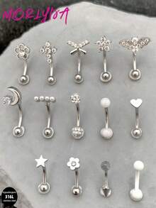 4pcs/Set Y2k Pink 16g Eyebrow Ring Cross Heart Flower Butterfly Curved Barbell Cartilage Tragus Eyebrow Piercing Jewelry Bat Faux Pearl Eye Labret Lip Jewelry Moon Devil Daith Tragus Rook Helix Earring Navel Small Belly Button Ring Eyebrow Lip Studs For Women Men Daily Party Wear - Pink - View 3