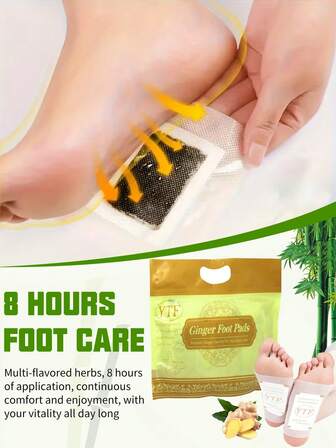 20 Pieces Of Care Foot Patches, Deep Cleansing And Moisturizing Foot Patches, Bamboo Vinegar Ginger Powder Foot Patches, Foot Massage Pads, Containing Bamboo Vinegar And Ginger Powder, Deep Absorption Of Foot Substances, Daily Use At Home / Warm And Relaxing Sleep After Bathing - Foot Bath And Care Foot Pads