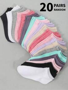 20 Pairs Women's Assorted Candy Color Solid Socks, Sports Socks, Invisible Socks, Solid Color Minimalist Fashion, Suitable For Casual Daily Wear - Multicolor - View 9
