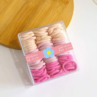 90pcs/Box Mini Hair Ties, Non-Damaging Elastic Hair Bands, Cute Thumb Scrunchies, Pink, High Elasticity, Suitable For Valentine's Day