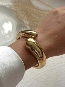 3 peças/1 conjunto Conjunto de Pulseiras Vintage Elegantes de Moda Exagerada em Metal CCB Geométrico Assimétrico em Formato de Gota d'Água e Onda Suave, Aberta, Minimalista, Versátil, Hip-Hop, de Luxo e Alta Qualidade, Adequada para Mulheres, Homens, Casais, Festas, Datas, Presentes, Uso Diário e Acessório para Todas as Estações - Ouro amarelo - Visão 4