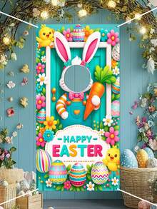 1Pc Happy Easter Photo Backdrop,Easter Theme Party Background Decoration Banner,Easter Background Cloth With Bunny & Egg& Chick& Carrot Pattern,Easter Egg Hunt Party Photo Frame Decoration Backdrop,Easter Party Supplies,Happy Easter Day Decor,Easter Bunny Decorations,Easter Gift,Bunny Accessories,Living Room Decor,Garden Ornaments,Party Favors - Easter Bunny - View 9