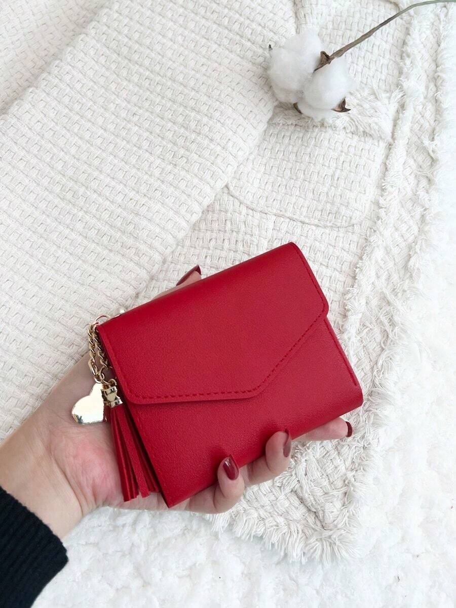 Tassel Decor Fold Over Credit Card Small ID Window Slim Women Wallet Mini Lightweight Slim Cash Hasp Card Holder Minimalist Fashion Modern Business Anniversary On Valentine Day For Birthday Gift Female Lady Girls Women For Anniversary For Birthday Gift For Gift Accessories Card Holder Wallet Red Wallet Teacher Gifts Gift For Girlfriend Women Gifts Present School Supplies Teacher Gifts Back To School For Women Wallet Purse Wallet Small Wallet - Black 2 - 查看 1