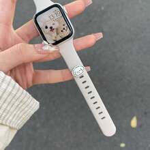 1 Pc Cute Silicone Compatible With Apple Watch Band For Women 38mm 40mm 41mm 42mm 44mm 45mm 46mm 49mm , Strap Compatible With Apple Watch Link Series Ultra S11/10 9/8/7/6/5/4/3/2/1 SE - Apricot - View 4