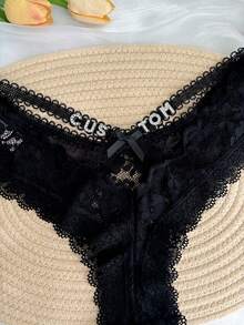 1pc Personalized Text Custom G-String Panty With Crystal Embellished English Letters & Numbers, Hollow Lace Criss-Cross Sexy Bikini Briefs, Customized Name & Date, Ideal Gift For Wife, Friend, Lover, Bestie On Valentine's Day, Christmas, Halloween, Thanksgiving, Birthday, Anniversary