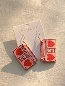 1 Đôi bông tai mặt dây chuyền hình trái tim đỏ, băng cassette, chai sữa hoạt hình gợi cảm, quà tặng đám cưới cho nữ. - Đỏ - Xem 8