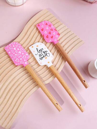 1/3pcs Valentine's Day Themed Cake Baking Silicone Shovels,Pink Heart Design Cake Cream Shovel Ideal For Scraping Jam, Handling Cakes, Bread, And Spreading Butter, Suitable For Home Kitchen Baking