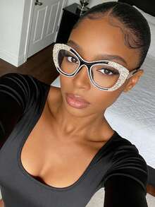 1pc Shiny Cat Eye Large Frame Fashionable And Clear Glasses, Exquisite And Elegant Baroque Style Women's Glasses, Suitable For Street Photography, Reading, Writing, Commuting, Vacation, Tourism, Beach Accessories