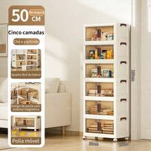 Gabinete de almacenamiento móvil de doble puerta de 5 a 6 capas: plástico duradero e impermeable, diseño plegable con ruedas, perfecto para sala de estar, cocina y armario,almacen local - Multicolor - Ver 5