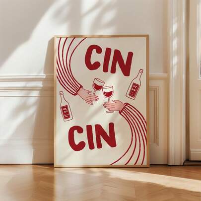 1幅无框“干杯”葡萄酒祝酒艺术印刷品，极简主义酒吧推车装饰海报，意大利风情复古酒精墙饰，适用于厨房、餐厅、酒吧、公寓、房间装饰、卧室、返校季、趣味海报、复古装饰、墙面印刷品、大学宿舍必备