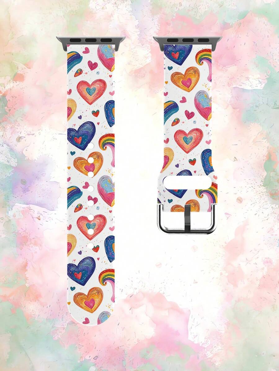 1pc Minimalist Heart Graphic TPU Watch Band Compatible With 38/40/41/42/44/45/49mm Ultra/SE/9/10/8/7/6/5/4/3/2/1 - Multicolor - View 1