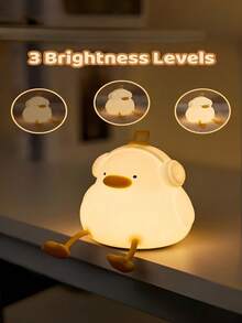 1pc Dimmable Rechargeable Cute Duck Night Light, Soft Silicone Touch Table Lamp, Dimmable Timer Light, 3-Level Brightness, Phone Holder, Night Light Suitable For Breastfeeding, Baby Room Decorating, Halloween, Christmas Gifts For Children, Boys, Girls, Adults.