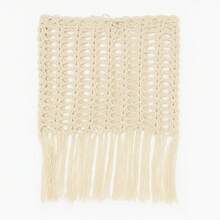 Handmade Crochet Beach Cover-Up - Fan Skirt With Fringe For Beach And Vacation - Sampanye - View 2