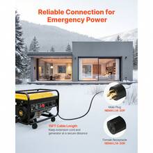 30 Amp Generator Cord And Power Inlet Box, 15 FT, 125/250V NEMA L14-30P To L14-30R Heavy Duty Extension Power Cord, SJTW 10 Gauge 7500W, Pre-Drilled Inlet Box, For Generator To House, ETL Listed - 15ft 30A - View 2