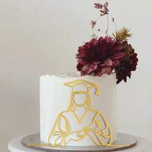 1pc/3pcs Minimalist Design Gold Acrylic Graduation Cap Cake Topper, For Graduation Ceremony & Party - Multicolor - View 2