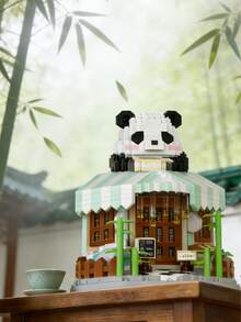 860+块城市咖啡熊猫茶馆积木玩具，可打开的熊猫咖啡馆拼装玩具，迷你街景积木，创意积木盒街景，万圣节、生日、圣诞节礼物，迷你积木 - 彩色 - 查看 3