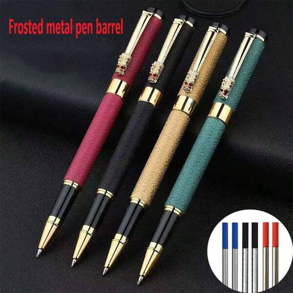 9pcs Classic Dragon Head - Multi-Color Matte Ballpoint Pens, With Multi-Color Refills, Elegant Metal, Heavy-Duty Feel, Smooth Writing, Suitable For School, Office, Christmas Gifts - Signature Pens
