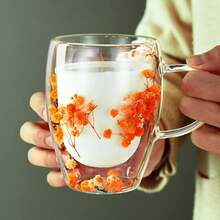Taza de vidrio de doble capa con patrón de flores creativas, taza de café con aislamiento de borosilicato alto, vasos de cocina, accesorios para el hogar - Púrpura estrellado - Ver 11