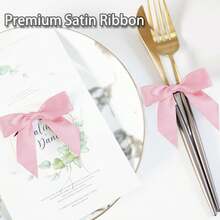 100/50/20pcs Pink Twist Bow Knot Pre-Tied Satin Bows, Suitable For Home Parties, Banquets, Weddings, Baby Showers, Tablecloth Decor, DIY Crafts, Cake Gift Bags, Birthday Gift Wrapping, Champagne Bottles, Wine Glasses, Holiday Party Decorations, Christmas Home Decor, Festive Dining Table Settings, Christmas Party Favors - Pink - View 3