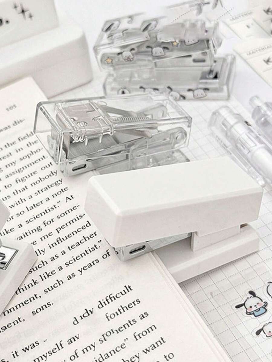 迷你透明白色订书机，小型办公订书机 - 彩色 - 查看 1