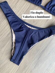 Biquíni Cortininha Clássico Azul Marinho  Calcinha Asa Delta