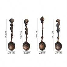 4件套复古海洋主题浮雕咖啡勺套装 - 创意海螺贝壳鱼形甜点搅拌勺，可收藏迷你鸡尾酒茶匙