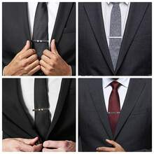 4 件套经典金、黑、银条纹拉丝铜合金男士领带夹，商务领带夹及衬衫西装配饰 - 彩色 - 查看 7