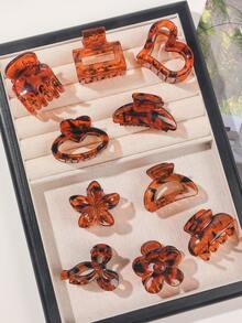 10pcs Amber Transparent Jelly Minimalist Flower, Bow, Heart, Square, Semi-Circle Cute Versatile Small Hair Clips, Bangs, Ponytail Accessories Fashion Claw Clips Elegant Hair Claws Casual Hair Clutch Beauty Hair Jaw Clip - 10-piece Set - Deep Amber - View 6