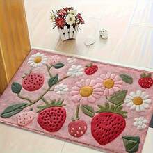 1pc Pink Strawberry Doormat, Small Rug, Welcome Mat, Carpet, Floor Mat, Outdoor Doormat, Kitchen Rug, Home Decor, Front Door Mat, Area Small Rug, Outdoor Mat, Home Decor, Area Rug, Garden Rug, Washable Carpet