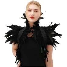 女士哥特式黑色羽毛披肩斗篷，复古乌鸦角色扮演配饰，万圣节天鹅女巫服装，波西米亚风格时尚配饰 - 彩色 - 查看 3