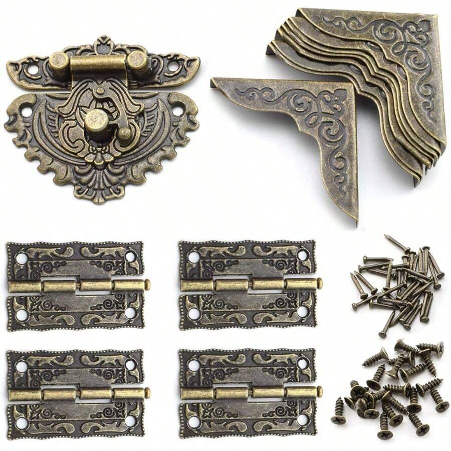 Antique Engraved Latch Hasp Hinges And Box Corner Protectors Hardware Kit For Jewelry Box Decoration And Repair - 5549engraved - View 1